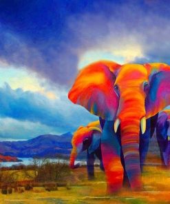 Colorful Elephants modern art canvas - DIY Paint By Numbers - Numeral Paint