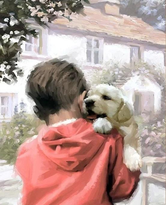 Boy And Dog - DIY Paint By Numbers - Modern Paint