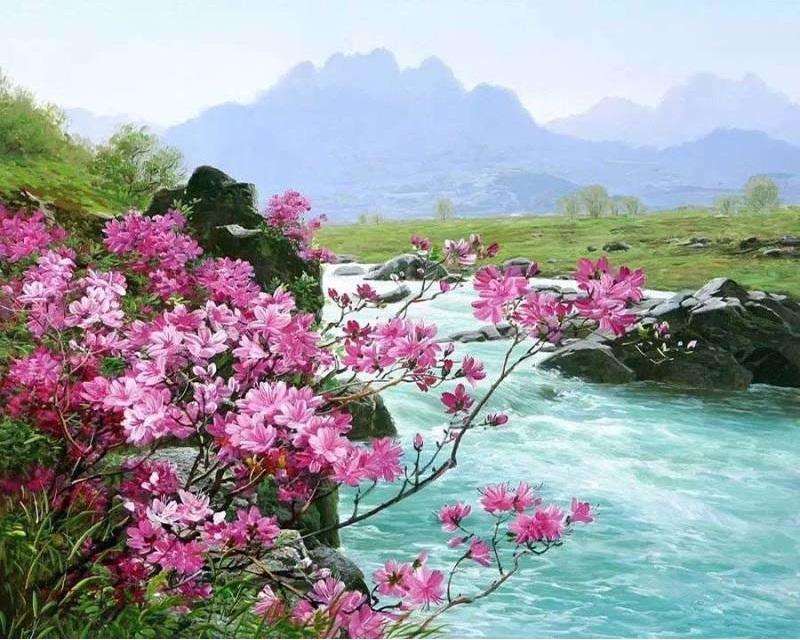 Flower River Landscape - DIY Paint By Numbers - Modern Paint