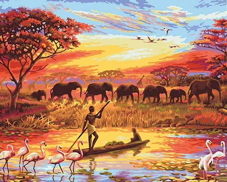 colorful Elephants modern art canvas - DIY Paint By Numbers - Modern Paint