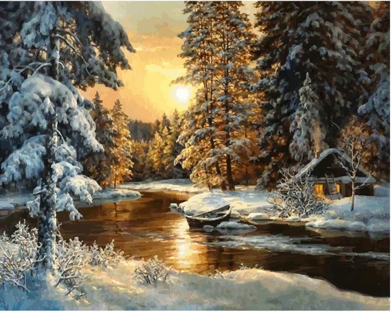 Picture Sunset Snow Landscape - DIY Paint By Numbers - Numeral Paint