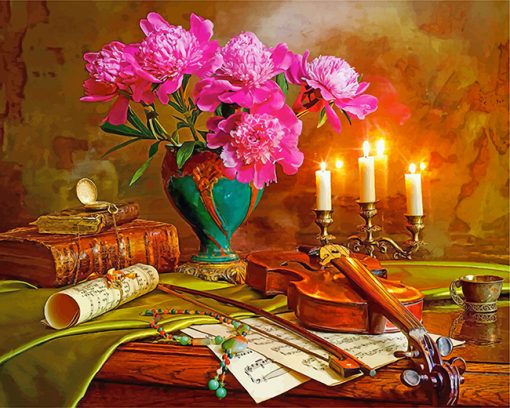 Still Life Violin And Flowers paint by numbers