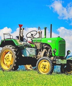 Green tractor in field adult paint by numbers