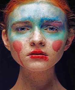 Sad clown girl ginger hair adult paint by numbers