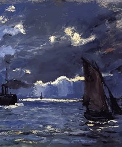A Seascape Shipping by Moonlight paint by number