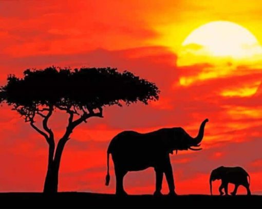 Elephants Sunset adult paint by numbers