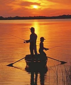 Father And Son Fishing Silhouette paint by number