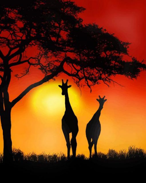 Giraffe Sunset adult paint by numbers