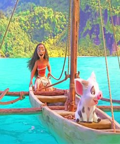 Moana on boat with pua adult paint by numbers