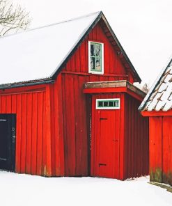 Beautiful Barn Snow paint by number