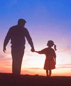 Dad And Daughter Walking Silhouette paint by number