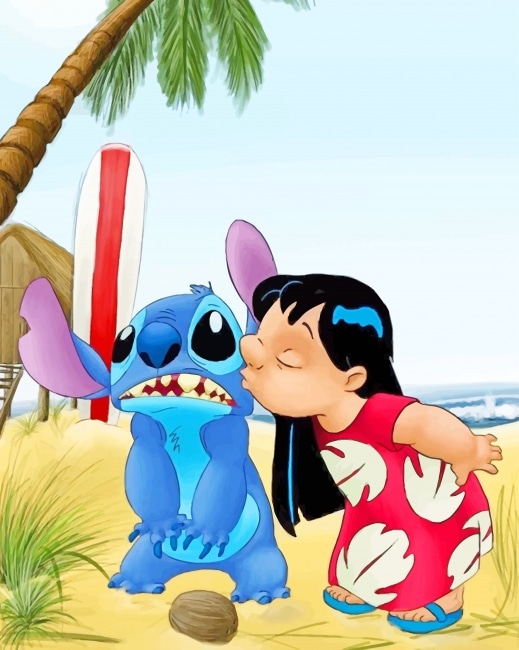 Lilo Kissing Stitch - Paint By Numbers - Painting By Numbers