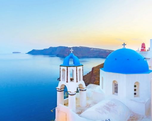 Santorini Blue Temple Paint By Numbers