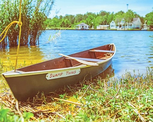Wooden Boat Near Lake paint by number