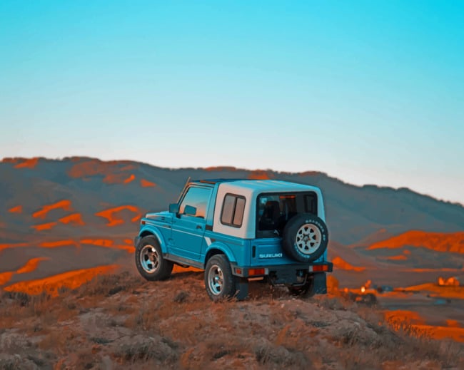 Blue Jeep On Hills paint by numbers