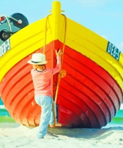 Boy Climbing Fishing Boat paint by numbers