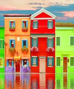 Reflected Colorful Houses Paint By Numbers