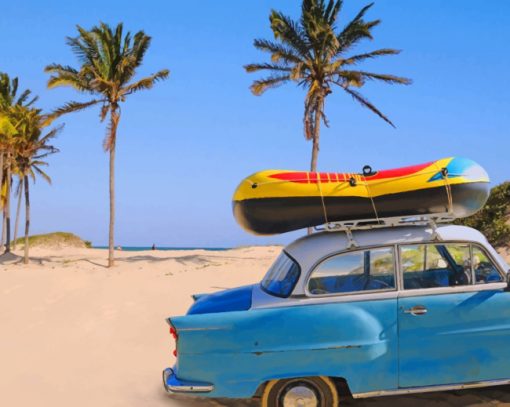 Cuba Beach With Vintage Car paint by numbers