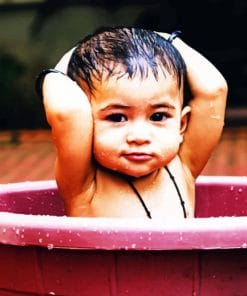 Kid Bathing In Bucket paint by numbers