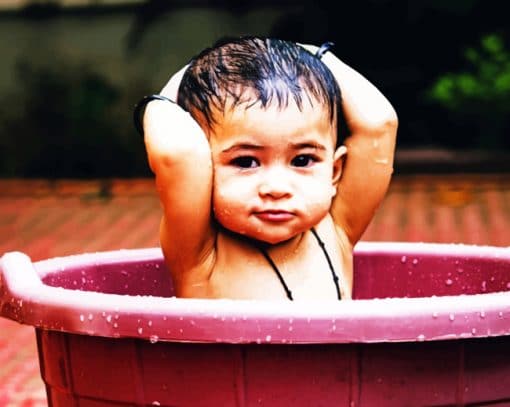 Kid Bathing In Bucket paint by numbers