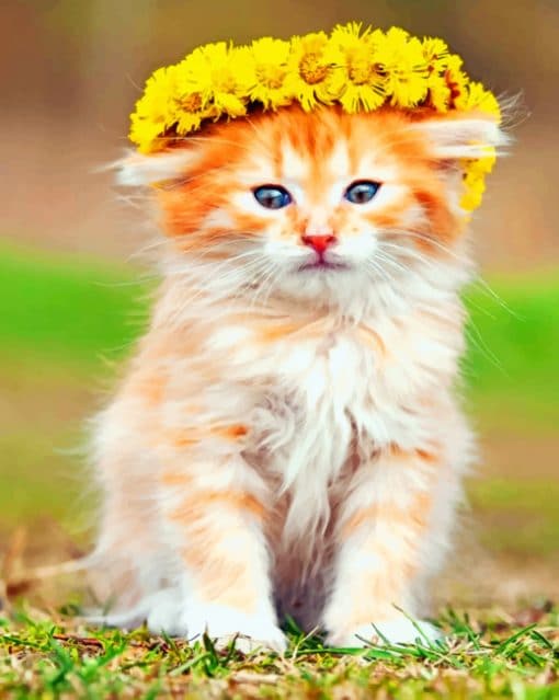 Kitten With Flowers Crown paint by numbers