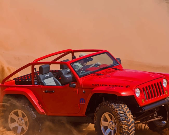 Red Jeep Car In Desert paint by numbers