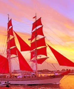 Scarlet Sail Boat In St Petersburg Paint By Numbers