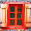 Vintage Red House Window paint by numbers
