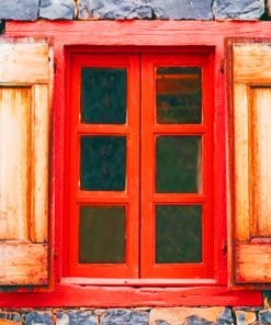 Vintage Red House Window paint by numbers