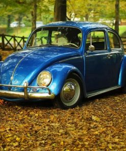 Blue Car Vintage In Autumn Leaves paint by numbers