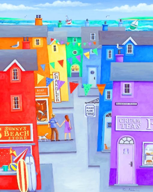 Colorful houses paint by numbers