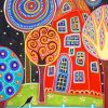Colorful houses abstract art paint by numbers