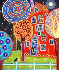 Colorful houses abstract art paint by numbers