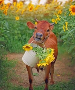 Cow In Sunflower Field paint by numbers