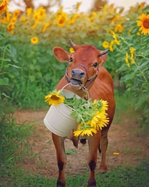 Cow In Sunflower Field paint by numbers