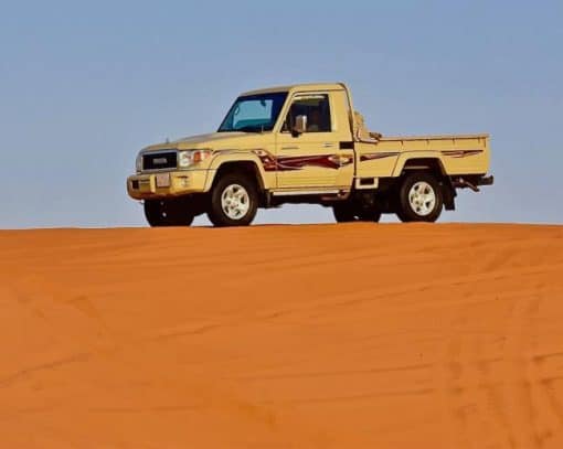 Pick Up Truck On The Desert Dunes Under A Blue Sky paint by numbers