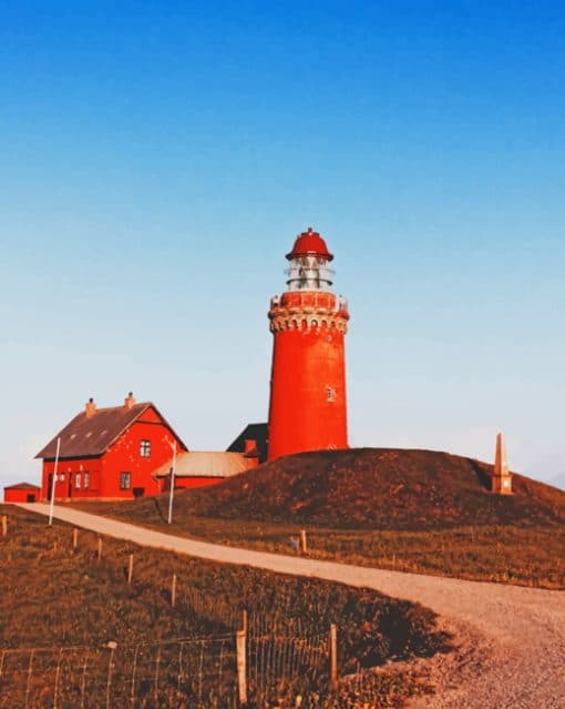 Red Tower Light House In Farmlands paint by numbers