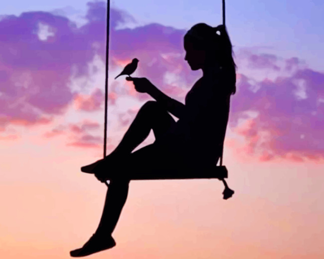 Silhouette Of Girl On Swing paint by numbers