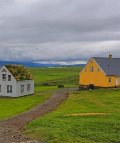 Vibrant Farmlands And Grey Skies paint by numbers