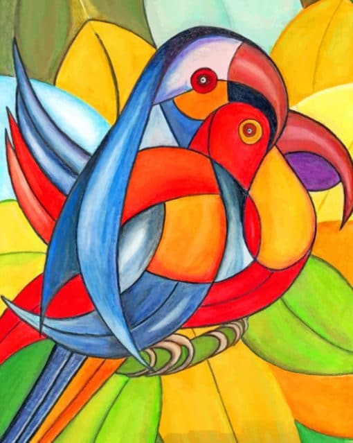 Abstract Birds paint by numbers