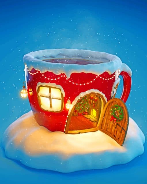 Christmas Cup House paint by numbers