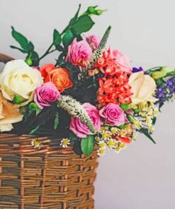 Colored Flowers On Basket paint by numbers