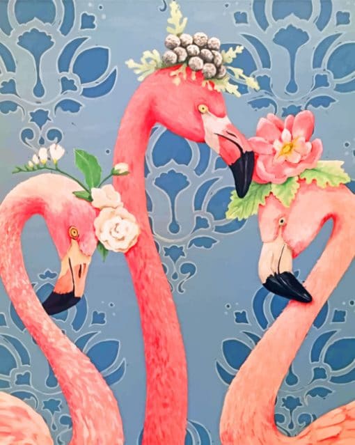Floral Flamingos paint by numbers