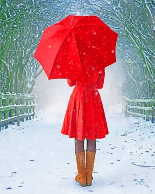 Girl With Red Umbrella paint by numbers