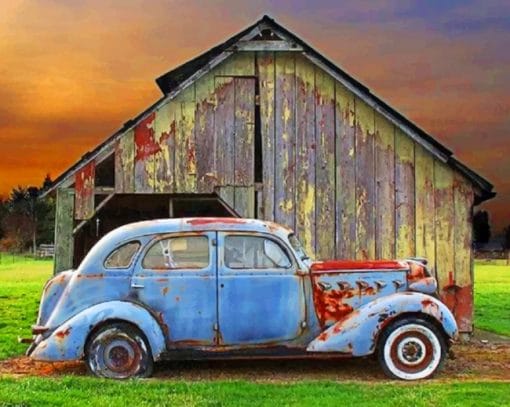 Old Barn And Car paint by numbers