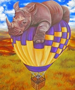 Rhino On Hot Air Balloon paint by numbers