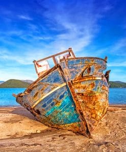 Rusty Boat On Sand paint by numbers