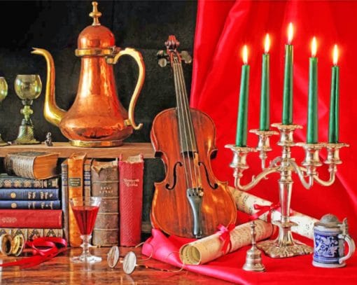 Violin And Candles Still Life paint by numbers