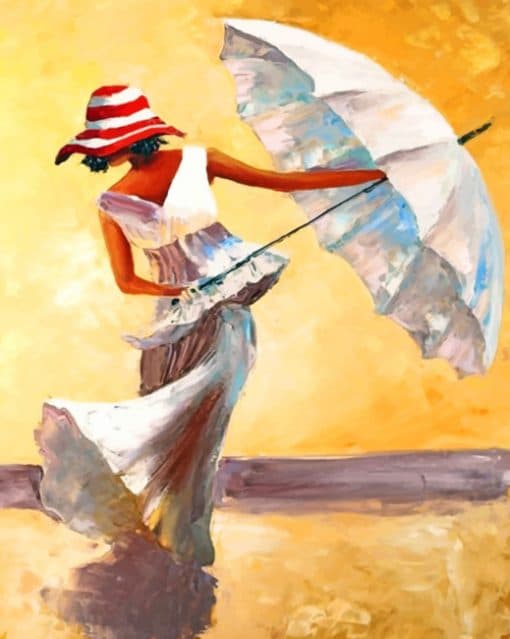 Woman Holding White Umbrella paint by numbers