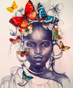 African Girl With Butterflies paint by numbers